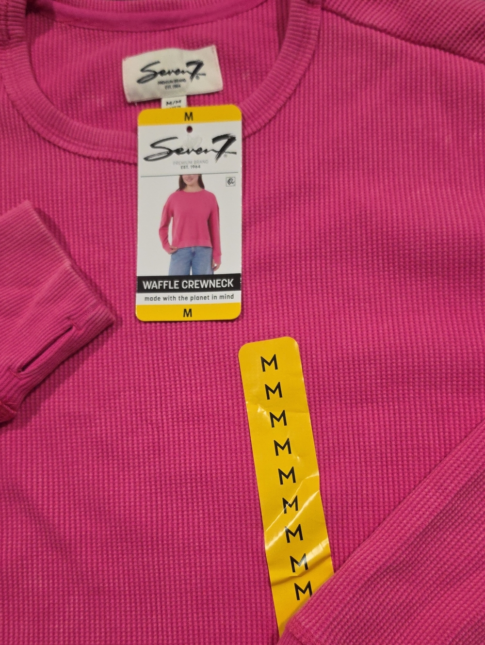 Seven7 Women's Bright Pink Waffle Crewneck Sweater